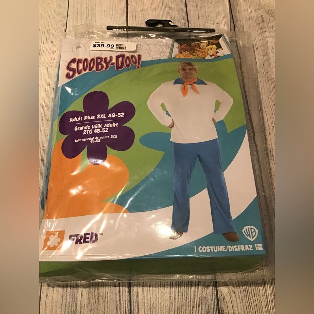 Scooby doo Fred costume adult plus 2xl 48-52 -NEW
